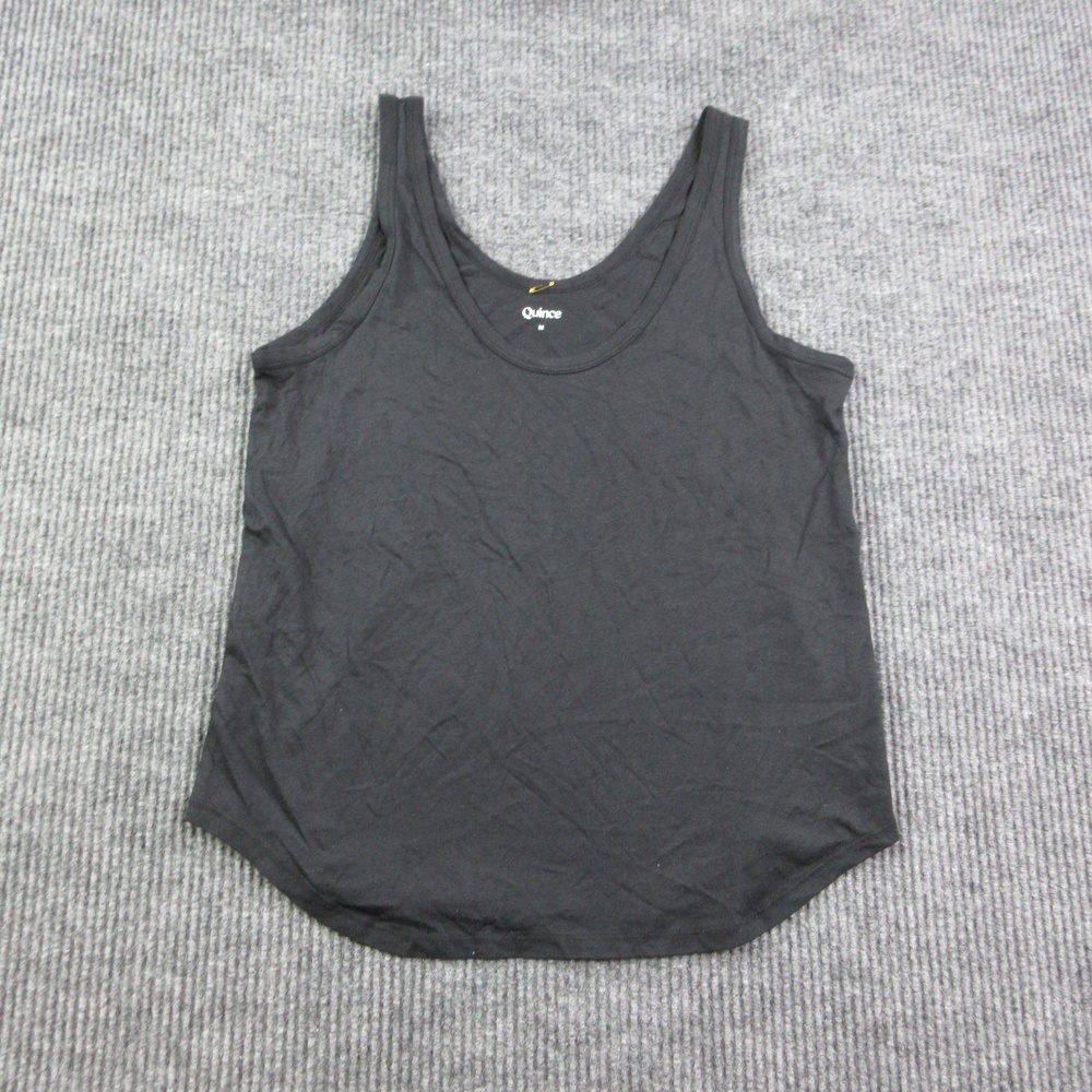 Quince Tank Womens M Black Cotton Modal Double Scoop Neck Casual Lightweight